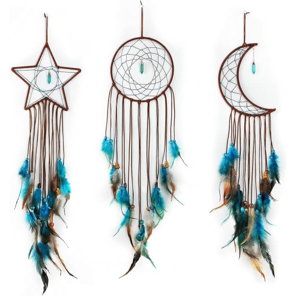 Pieces Dream Catcher Sun Moon Star Design Traditionel håndjord design til væghængende heminredning (mørkeblå) CDQ