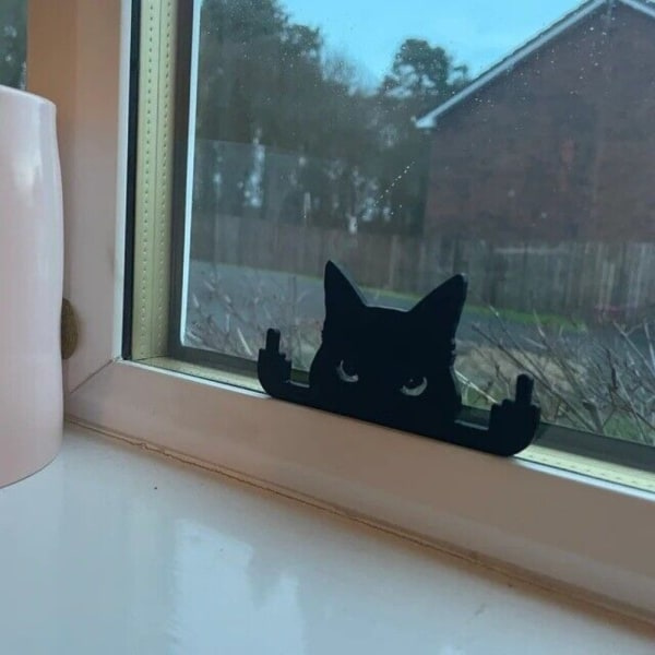 2st Långfinger Katt Svart Kattrumsfönster 10x5x1cm