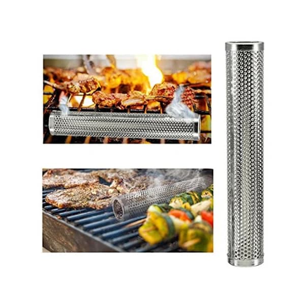 Røgrør til pillegrill, 304 rustfrit stål varm- og koldrøgsgenerator til BBQ-kødrøgning, metal 12 tommer