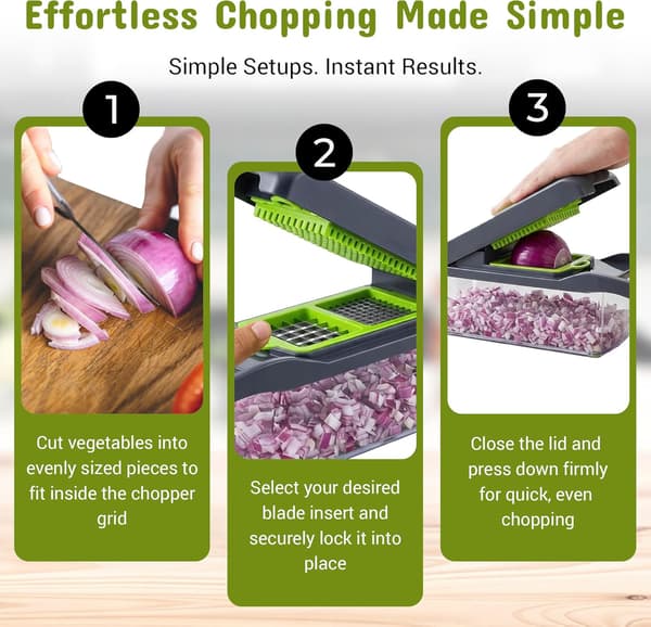Vegetable Chopper, Professional Onion Chopper, Multifunctional 13-in-1 Carrot and Garlic Chopper with Storage Box