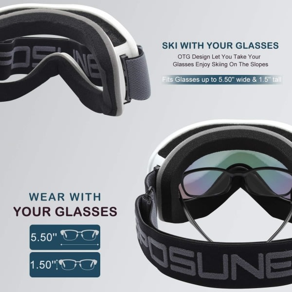 CDQ Skidglasögon - Bär glasögon Snowboard Skidglasögon med anti-dimma D