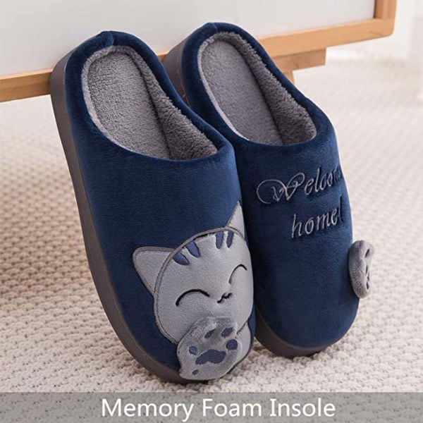 CDQ Söta djurtofflor Varm Memory Foam Vintertofflor Mjuk Mysig Boy mörkblå 44-45