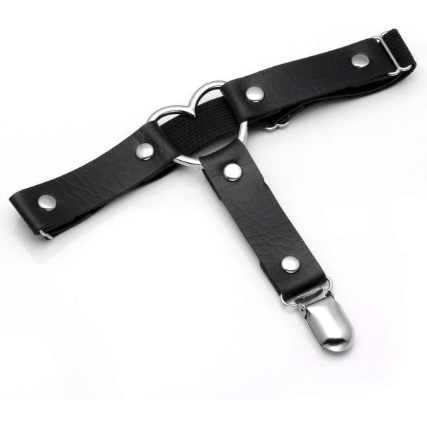 Heyone Punk Alloy Cool Gothic Hjerteformet Ben Strumpebandsbelte Anti-Skli Klips Elastisk Punk Sele