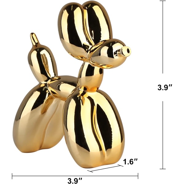CDQ Glansande galvanisk ballonghundstaty (guld, 3,9*3,9*1,6 tum)