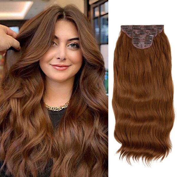 Clip-In Extensions 22 tommer sett med 4 låsbare bølger for kvinner