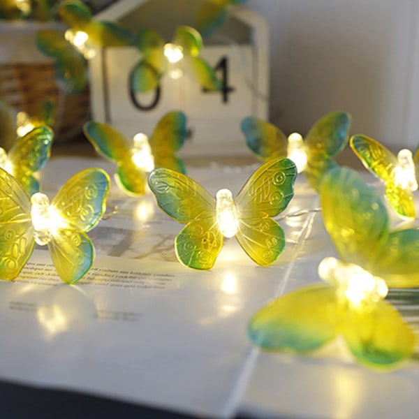Butterfly LED Fairy String Lights Batteri Br?llop Jul Dec Gul en one size