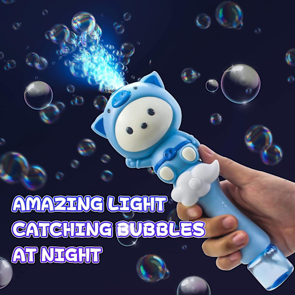 Automatisk bubbelpistol för barn 3-5 år, ljus och musik, bubbelmaskin, elektrisk bubbelmaskin, bubbelleksaker för småbarn (Blå)