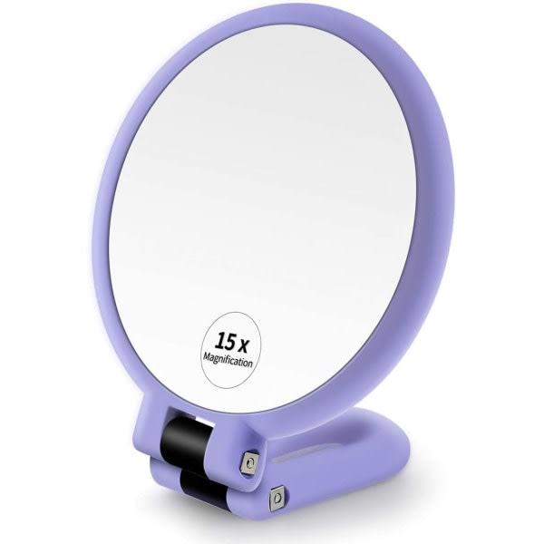CDQ 1x 15x forstorande håndholder spegel, dobbeltsidig hopfällbar spegel