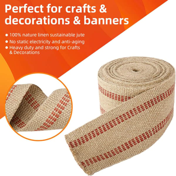 1 rull jutestoff – 8,9 cm x 9 m x 2 mm – ekstra sterk med rød stripe – for stolreparasjon