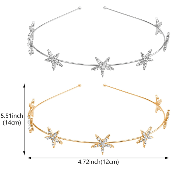 2 stk. Strass-diadem med femspidset stjerne - Brudens hårbøjle - Bryllupshårtilbehør - Smykker til elegante kvinder og piger