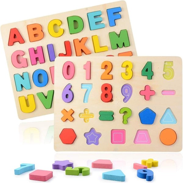 CDQ Träpussel 2-delat träalfabet och sifferinlärningsleksak för att lära sig bokstäver, matcha och sortera