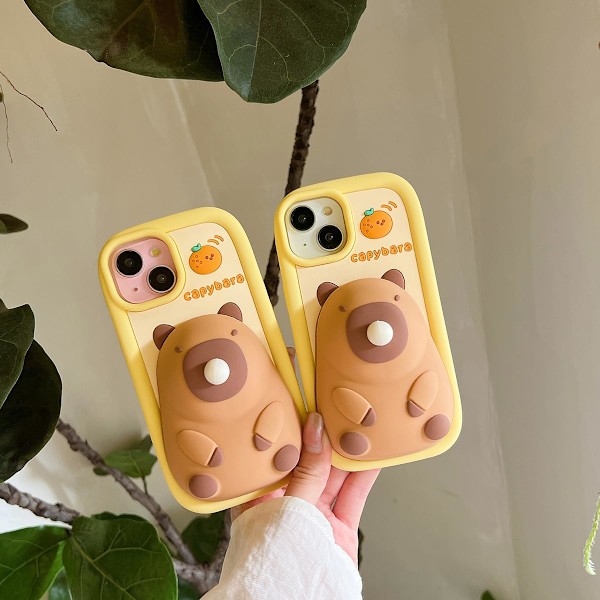Suojakotelo iPhonelle, söpö 3D kawaii -puhelinkuori hauskoilla Capybara-kuplilla, sarjakuvakuori avaimenperällä, valmistettu pehmeästä silikonigeelistä iPhone12