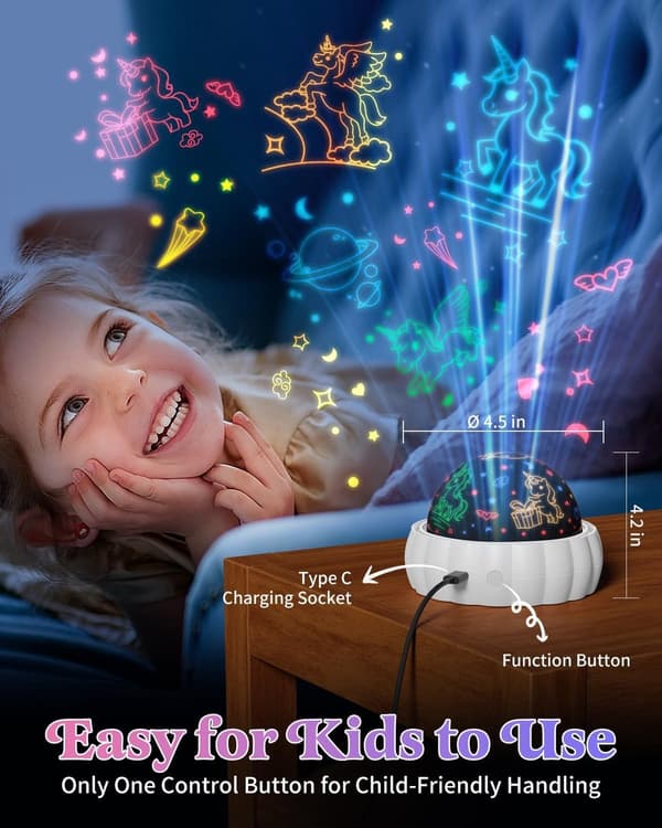 Starry Sky Projector for Kids - 3 Different Themes and 7 Light Modes - Rotates 360° for Magical Effect