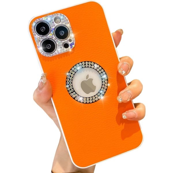 Heyone Læder iPhone 11 Pro Max etui Søt, Lyxig Sparkle Rhinestones Diamantfodral etui beskyttende kvinder Girly Glitter- 6,5 tum (orange)