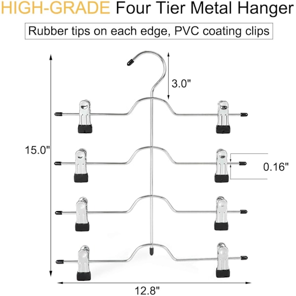 TORUBIA 4-tasoinen housunripustin, tilaa säästävä, klipsien kanssa, housuille, farkuille