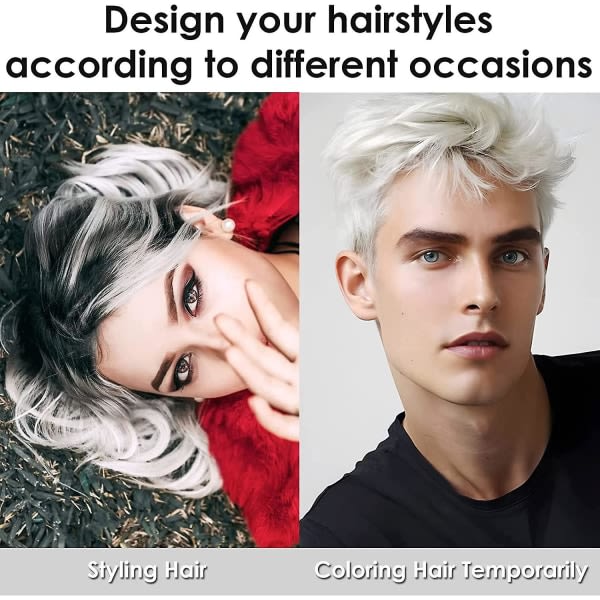 Midlertidig hårfargevoks, hvit hårfarging, hvit hårfargevoks frisyre farging leire, hårspray farge for menn kvinner umiddelbar styling hvit 100g