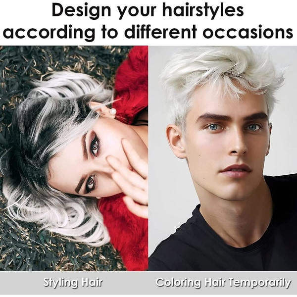 Midlertidig hårkridt, hvid hårfarve, hvid hårvoks frisure farvning ler, hårspray farve til mænd kvinder øjeblikkelig styling hvid 100g
