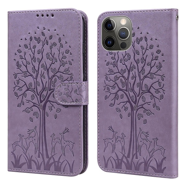 Kompatibelt Iphone 11 Pro Max Deksel Deksel Embossing Etui Coque - Violet Tree And Deer null ingen