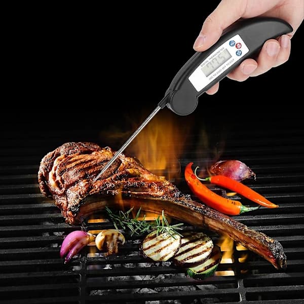 Digital BBQ Grilltermometer med LCD-display Vikbar sond för matlagning Köksmat Temperaturavläsning Svart