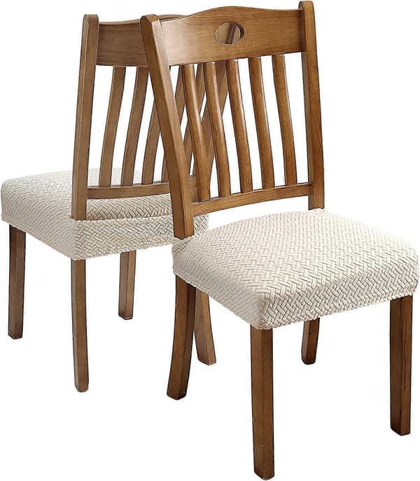 St Jacquard Stretch Stoltrekk for Spisestue, Avtakbare og Vaskbare (Beige, 4 stk)_tfrf