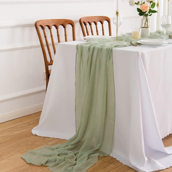 Grønn Eukalyptus Muslin Bordløper - 300 x 80 cm - Rustikk gasbind - Vaskbar