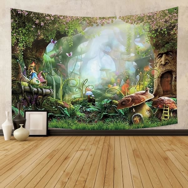 150x100cm Svamp Skogstapet Elf Cottage Psykedelisk