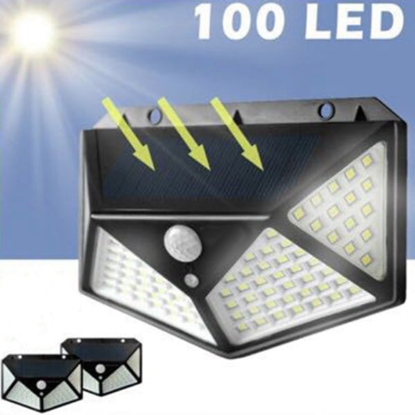 100/114 LED udendørs solcelledrevet væglampe til bevægelsessensor 2stk & 100 LED