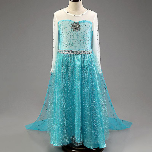 Frozen Elsa Cosplay Tyllklänning Prinsessan Barn Flickor Ice Queen Fancy Dress Up Festdräkt 6-7 år