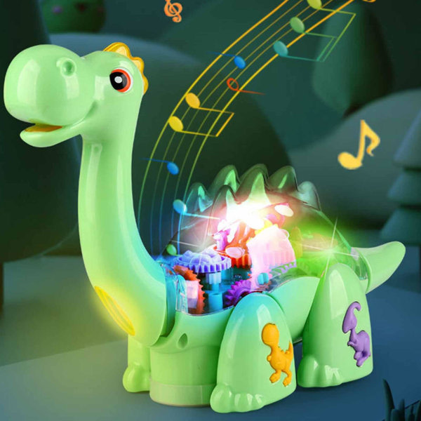Interaktiv Universal Walking Transparent Gear Dinosaur Billeksak Mekaniskt leksaksfordon med ljudljus För barn Tidig utbildning Dinosaur CDQ