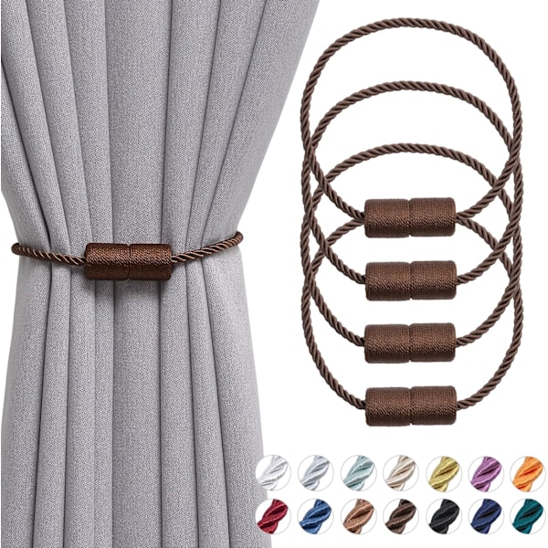 2-pack magnetiska gardinomtag, handgjorda vävda repgardinhållare bekväma dekorativa gardinupphängningsband för hem- och kontorsfönsterdraperier Dark coffee