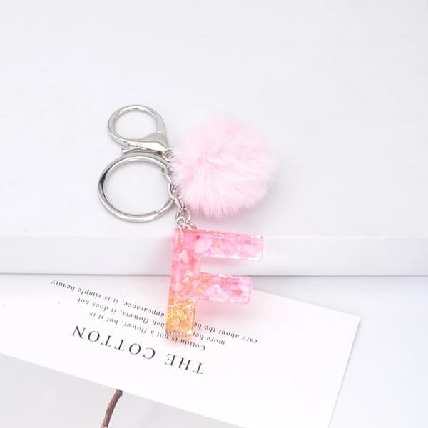 Pompom Bogstav Nøglering Fluffy Bold Nøglering Harpiks Initial Nøglering Tilbehør Z Z