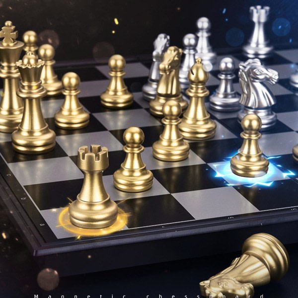 1 sæt Medeltida schack Magnetbräda Intellektuel udvikling Gyllene Silver Farve Vikbart Internationalt schackbrädespel for familie null ingen