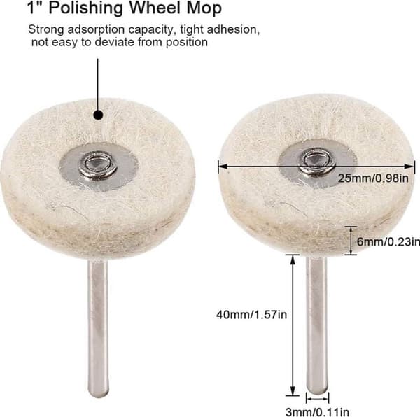 Polerskiver i bomuld, 10 stk. beige, 25 mm, til roterende værktøj rustfjernelse