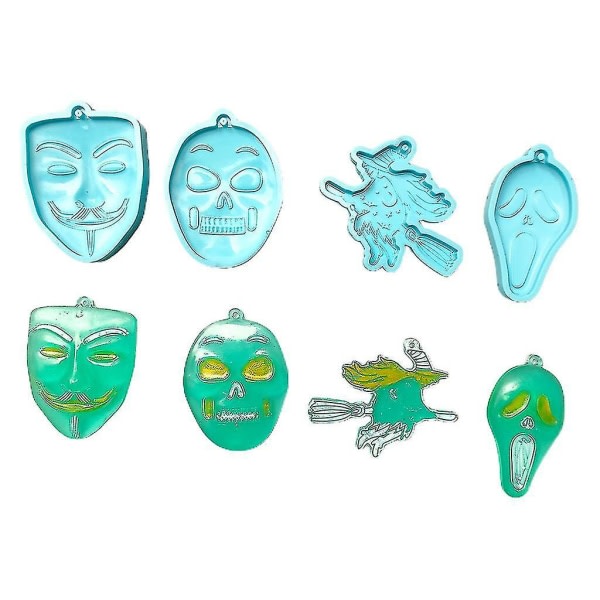 Gör-det-själv glänsande Halloween-maske Nyckelring Form Charms Mold Resin Epoxi Smycken, 1 CDQ