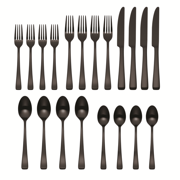 (2-pack) 20-delars Bestickset i Svart Satin Rostfritt Stål (Servering för 4)