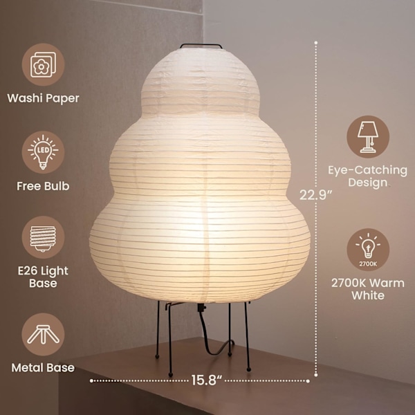 Nogyu2022 Akari Japansk Papirgulvlampe - Noguchi Papirlykt Gulvlampe - Koselig Mid Century Gulvlampe (Gulvlampe) Floor Lamp
