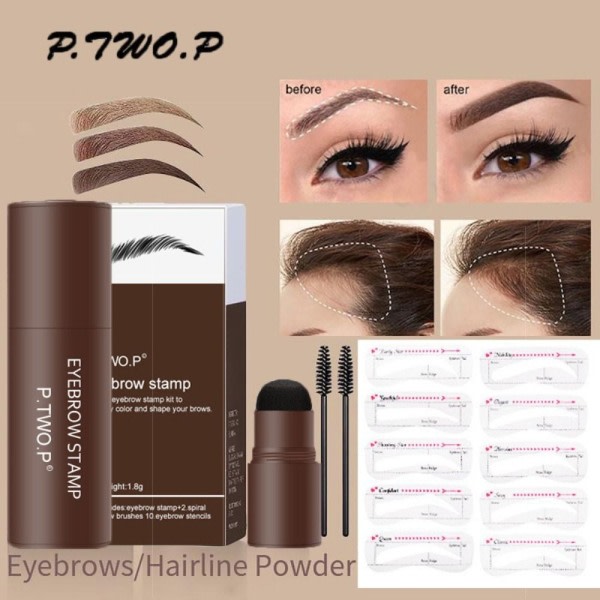 1 Set Perfect One Step Eyebrow Stamp Stencil Kit Eye Enhance Natural Brown
