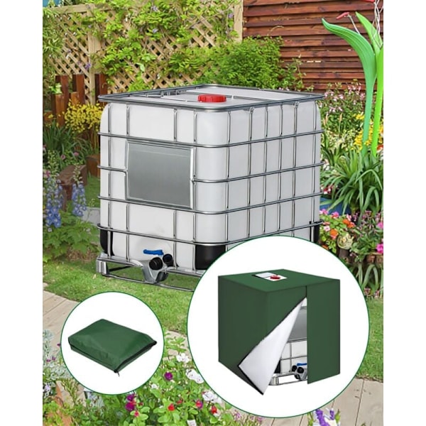 1000L IBC-säiliön suojus, 420D vesisäiliön suojus, UV-suojattu säiliön suojus, IBC-säiliön suojus vetoketjulla, 120 x 100 x 116 cm (vihreä)