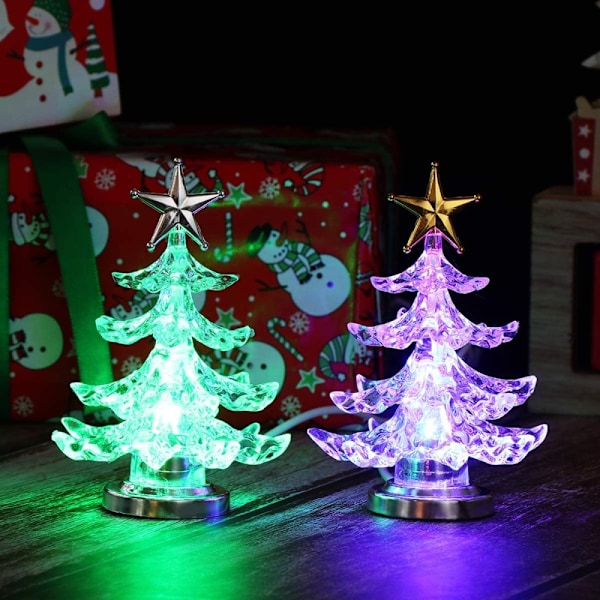 Akryl Juletre Nattlys USB Fargerikt Lyssterk Bordlampe LED Nattlys Juledekorasjon for Barnerom Soverom Hjemfest 2 Stykker
