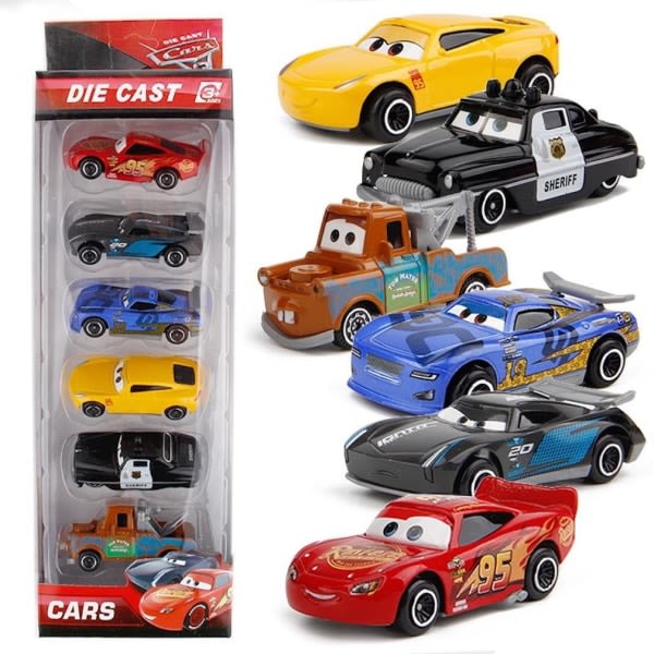 6./lot Kids Pojke Mini Racing Car Lightning McQueen Mater Alloy Sliding Toy