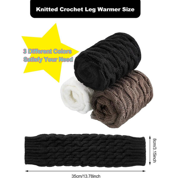 3 par stickade virkade benvärmare för damer kabelstickade benvärmare vintersocka zdq