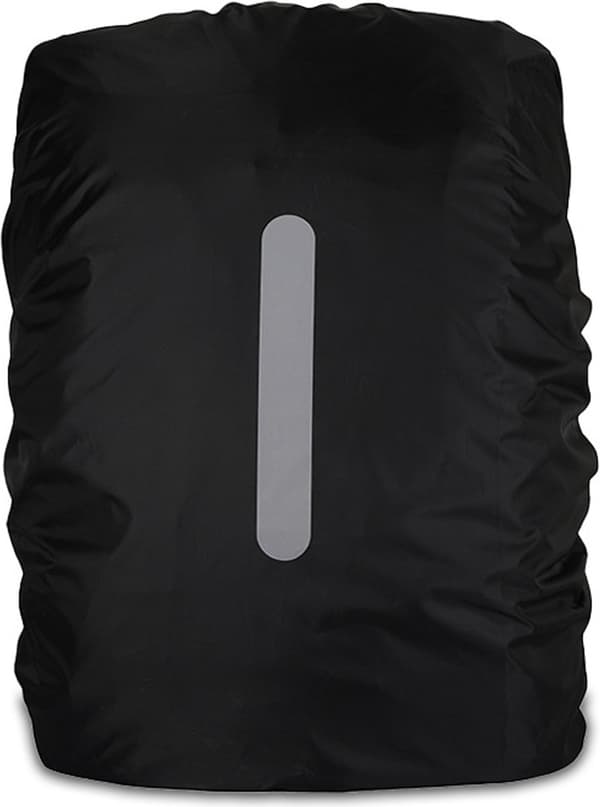 Vandtæt rygsækovertræk, reflekterende stribe, elastisk pasform, holdbar polyester, til regnfuld udendørs brug, sort, størrelse M 1PC M