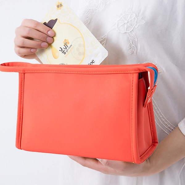 Bärbar kosmetisk väska Hånd kosmetisk väska Stor förvaringsväska Pu Cosmetic Bagorange