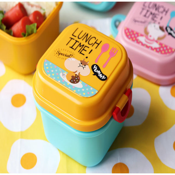 Piirretty terveellinen muovimateriaali mikroaaltouuni lounas Bento Bo Yellow one size