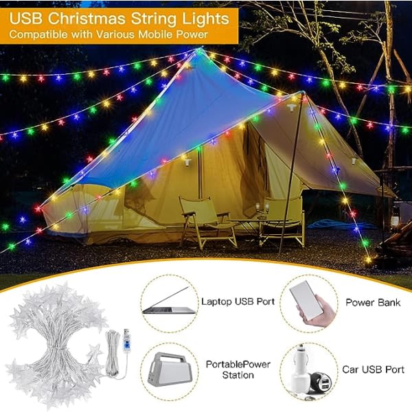 Julbelysning utomhus Vattentät, 2Modes 6,5m 30LED Star Strin