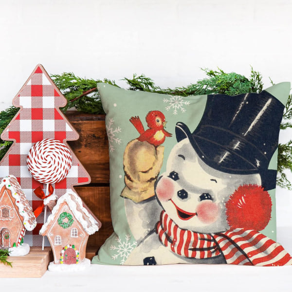 Juleputetrekk Julenissen Snømann, Merry Bright Let It Snow putetrekk, 18 x 18 tommer, 4-pakning
