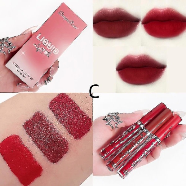 3-pak Velvet Matte Lip Gloss Set Vandtætte Læber C