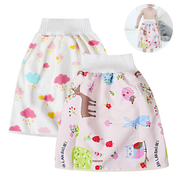 2 deler Barnblöjkjol Shorts Tvättbara Baby Barn-moln + Rosa Fawn L