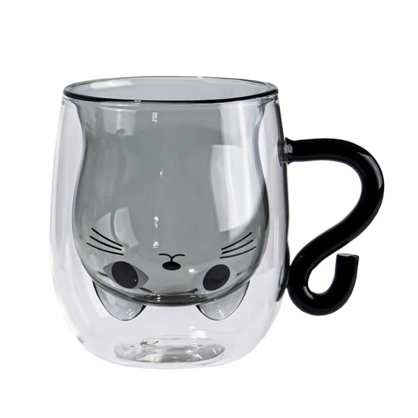 CDQ Kopp med svart katt söt kopp med handtag dubbelväggigt kaffe