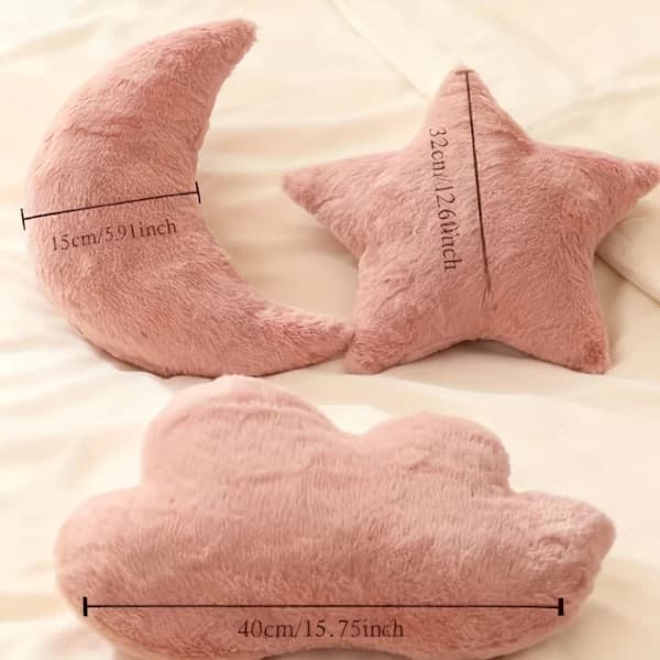 3 st Månar, Stjärnor, Moln Polygonformade Kuddar | Klassisk Stil, Polyester, Dragkedja, Maskintvättbar för Vardagsrumssoffa, Sovrum Rosa 3st Standard Pink  3pcs Default